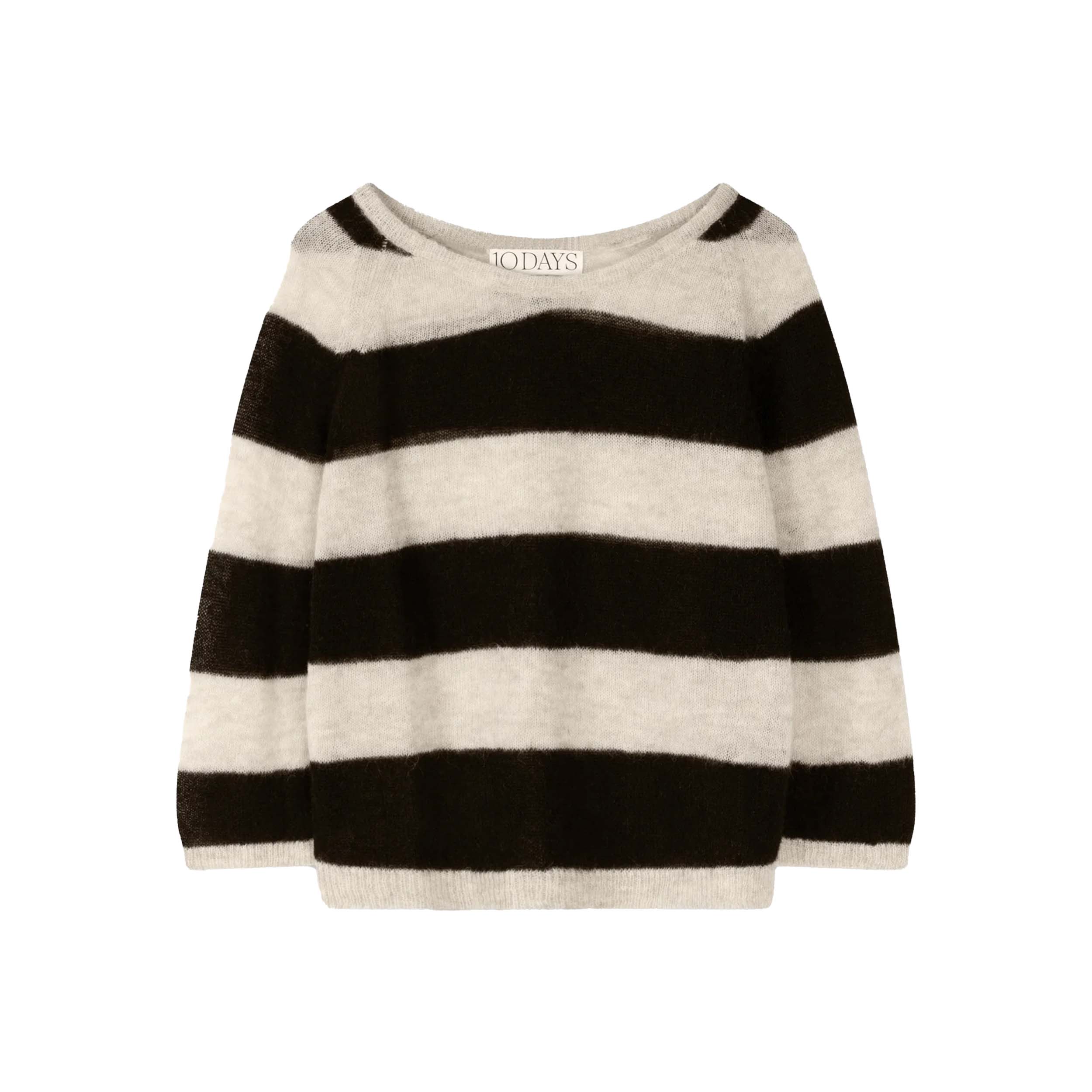 10DAYS 20-606-4202 Sweater Thin Knit Stripes Safari/Black
