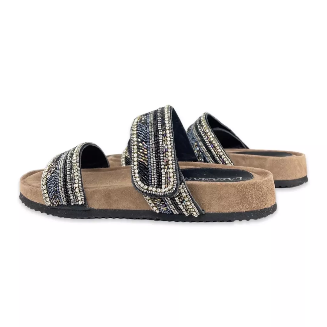 Lazamani Mules 2 Straps Beads Black