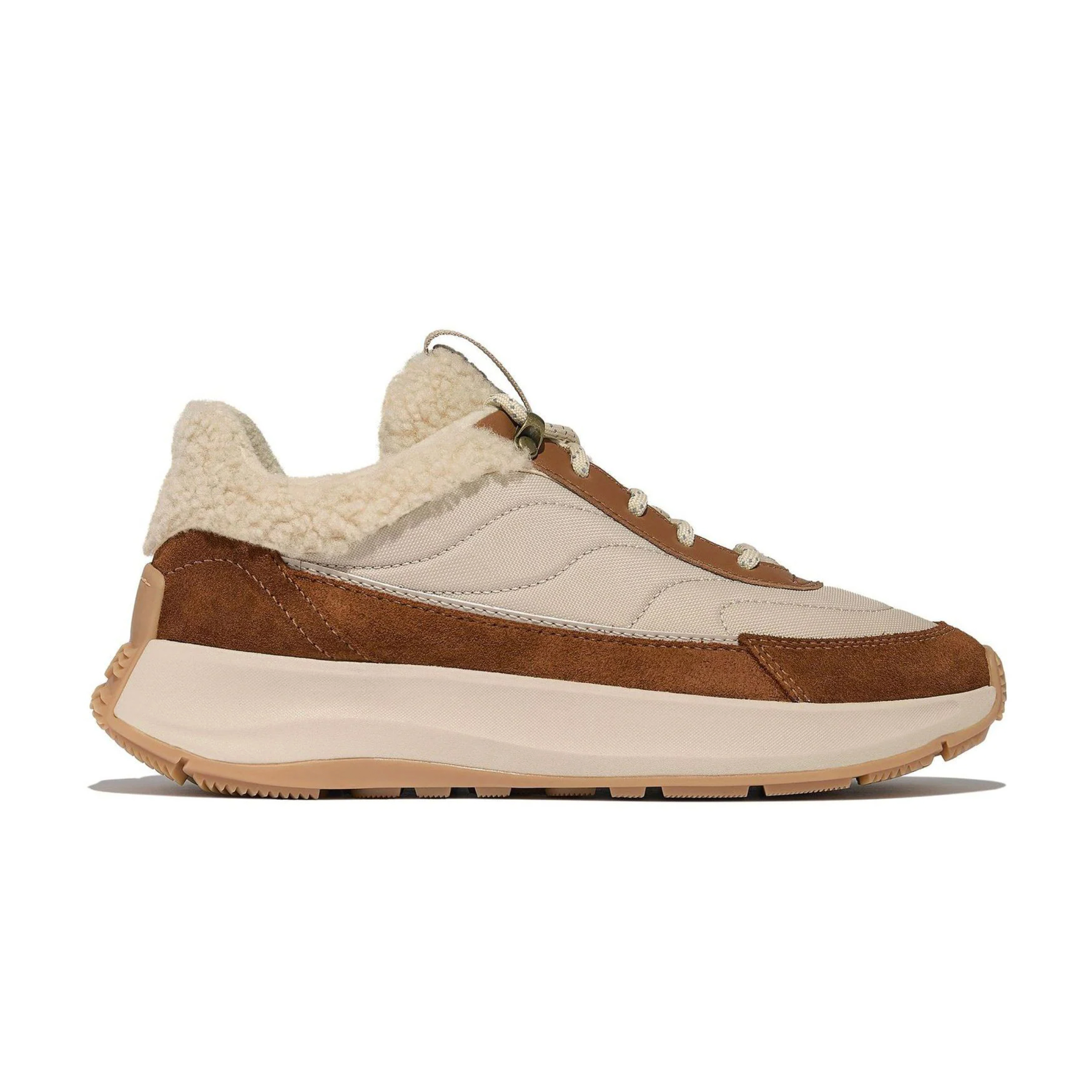 FitFlop E1X Sneaker F-Mode Flow Shearling Deep Tan/Camel Mix