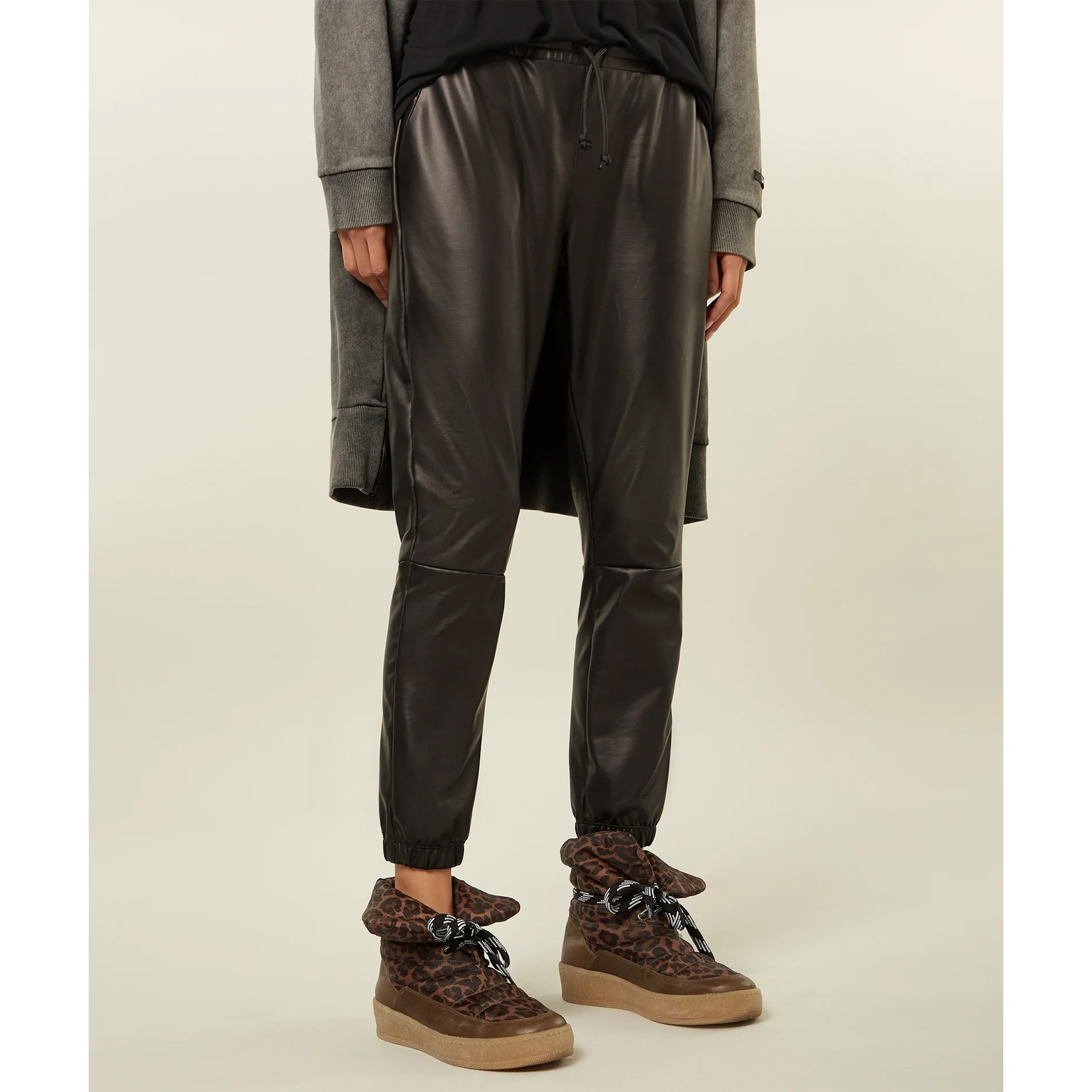 10Days Leather Cropped Jogger Black