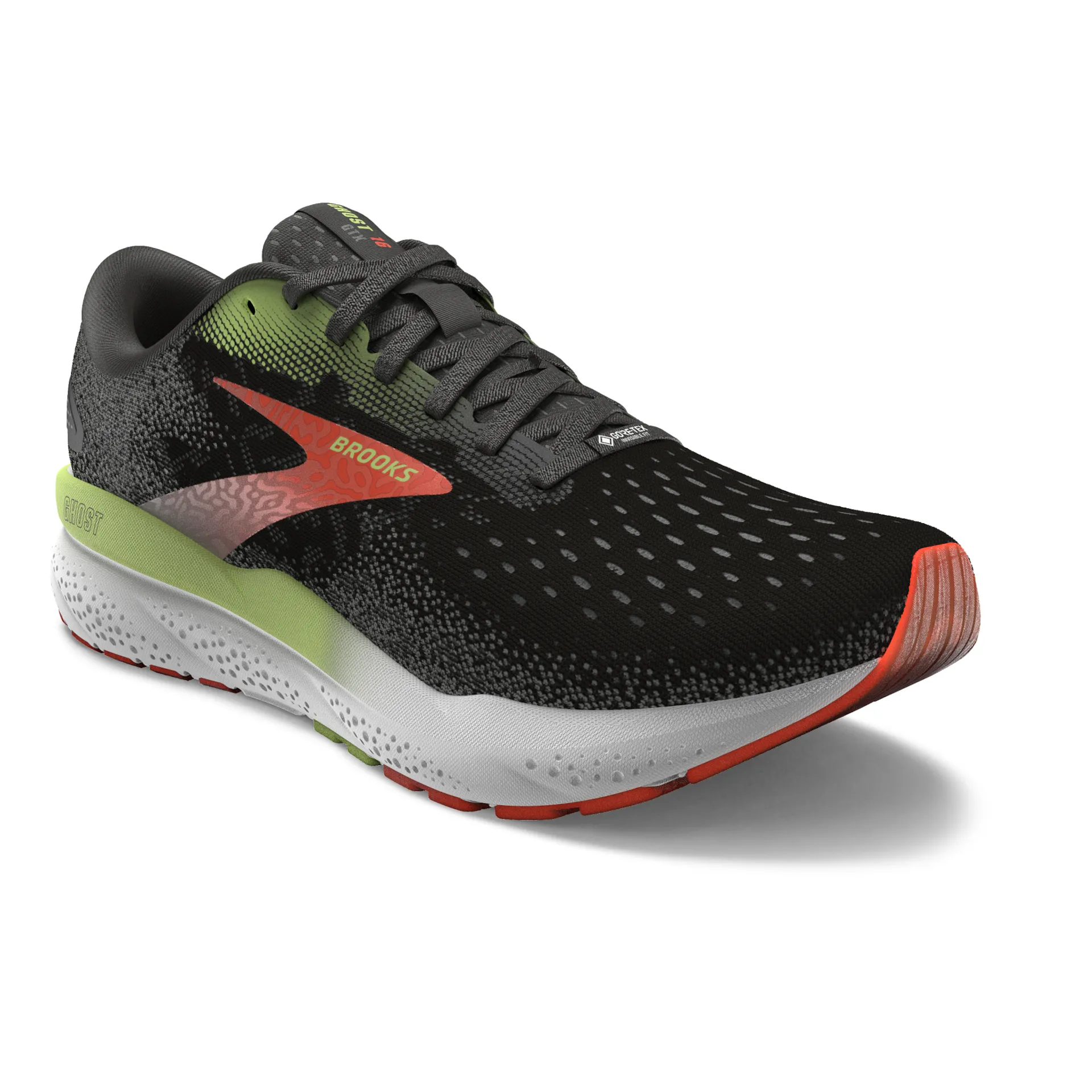 Brooks 110418 Ghost 16 Men Black/Mandarin Red/Green Wide