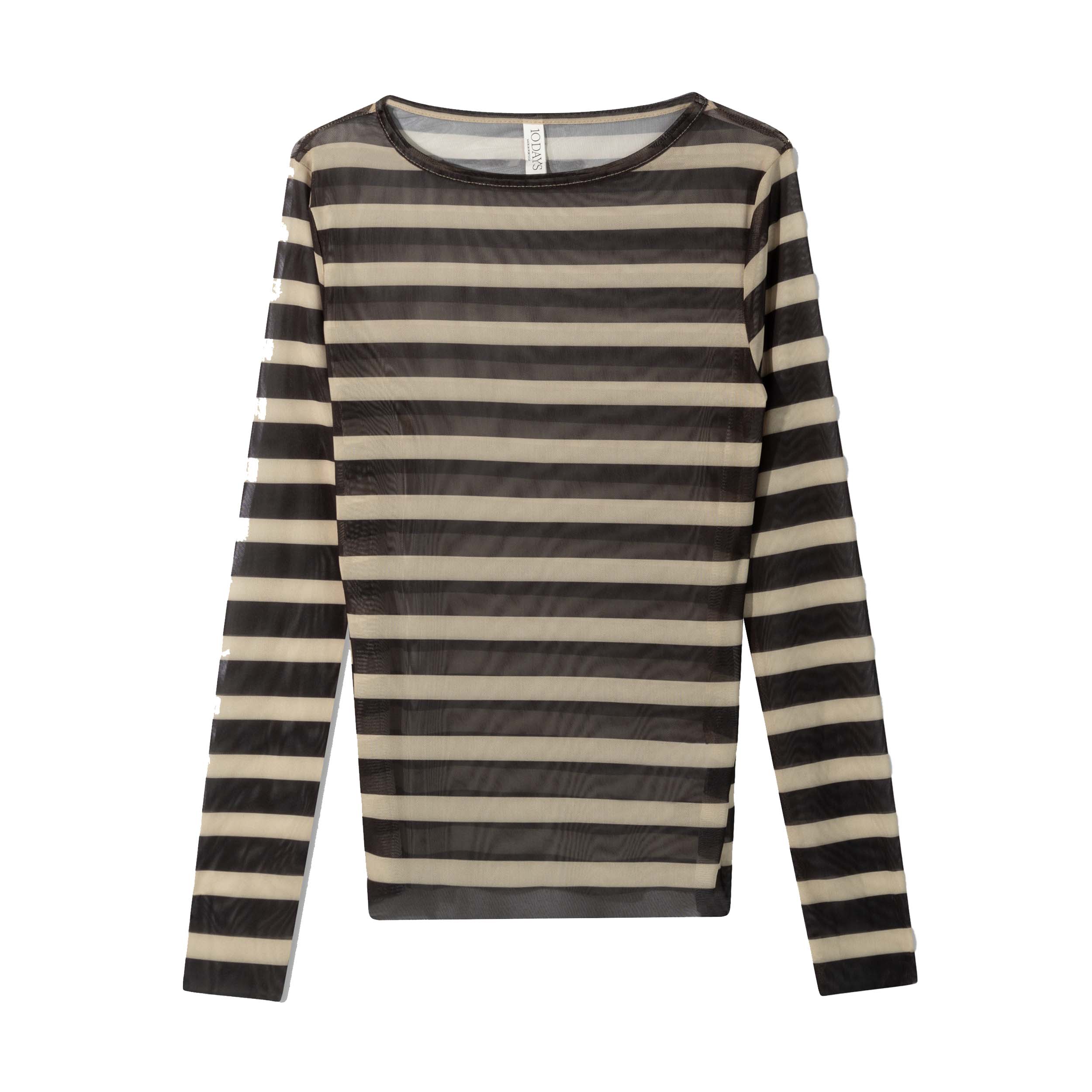 10DAYS 20-774-4204 Shirt Mesh Stripes Black/Light Latte
