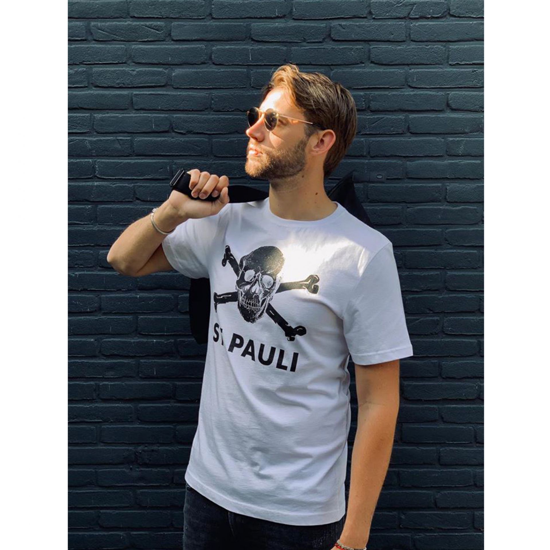 St. Pauli t-shirt Totenkopf SP011804 wit heren