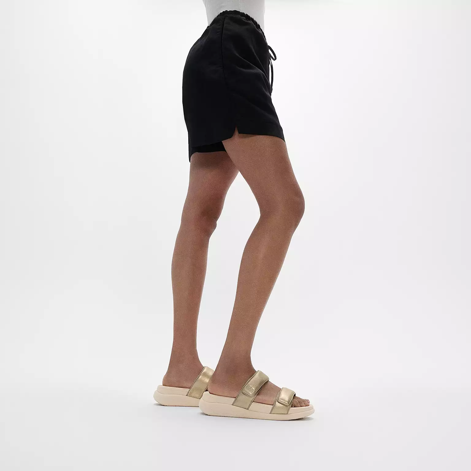 FitFlop IW2 Slipper F-Mode Go Ajustable Flatform Two-Bar Platino