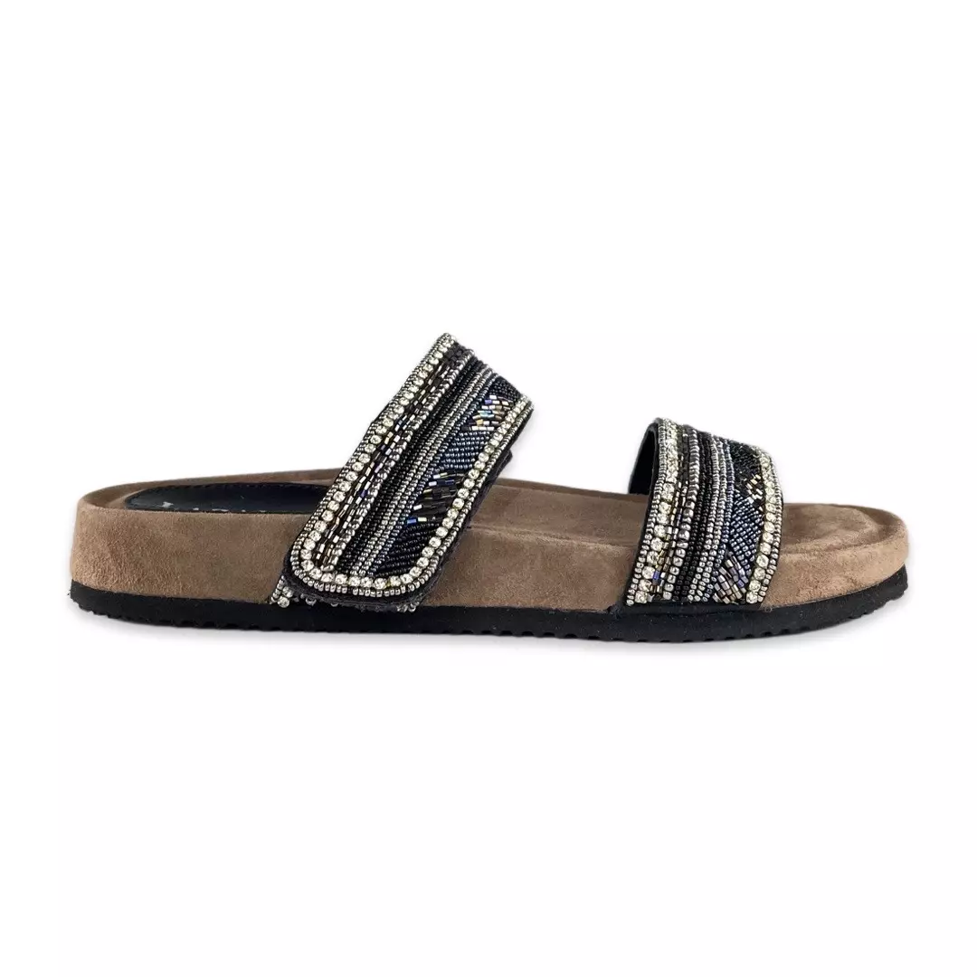 Lazamani Mules 2 Straps Beads Black