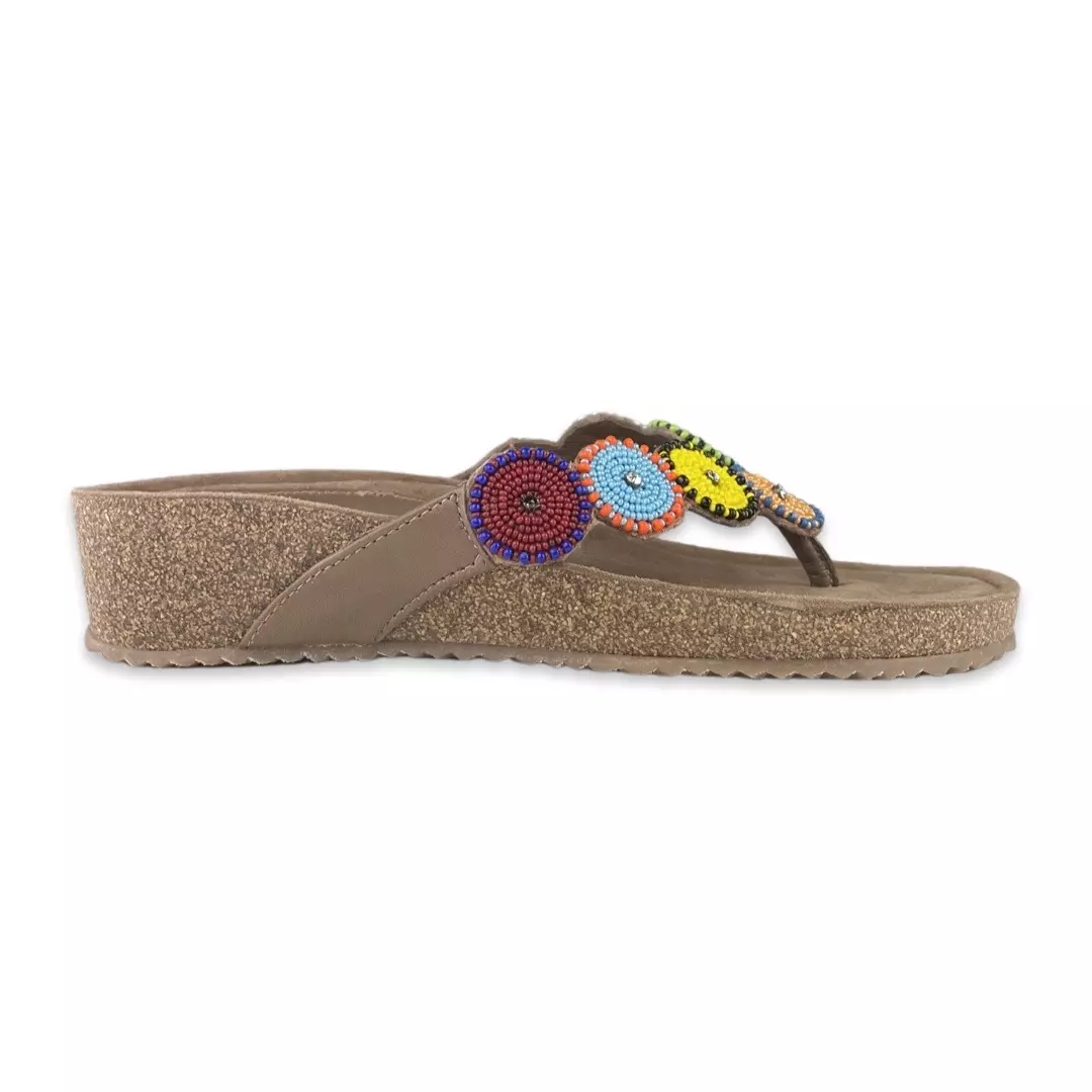 Lazamani Slippers Beads Wedge Taupe Multi