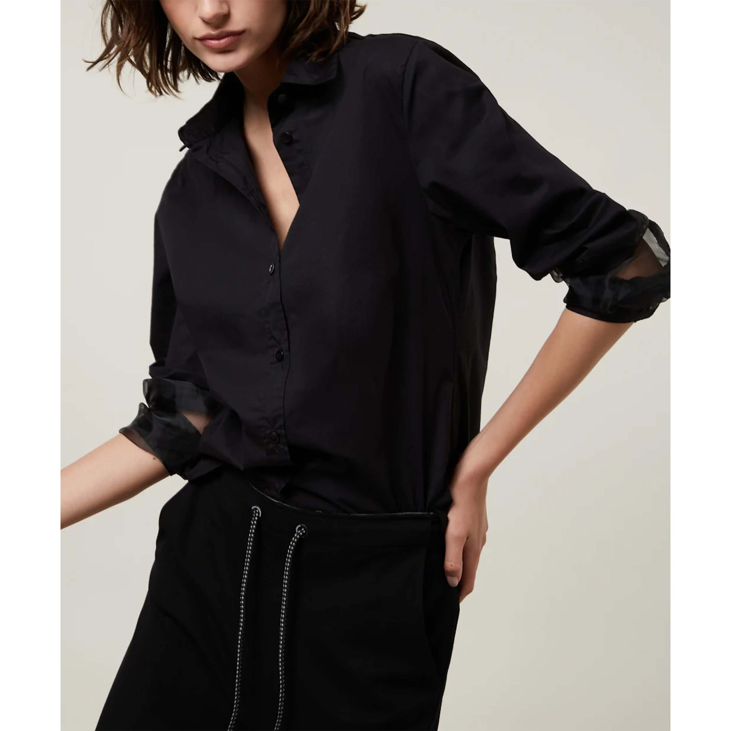 10Days E - Contrast Organza Shirt Poplin Black