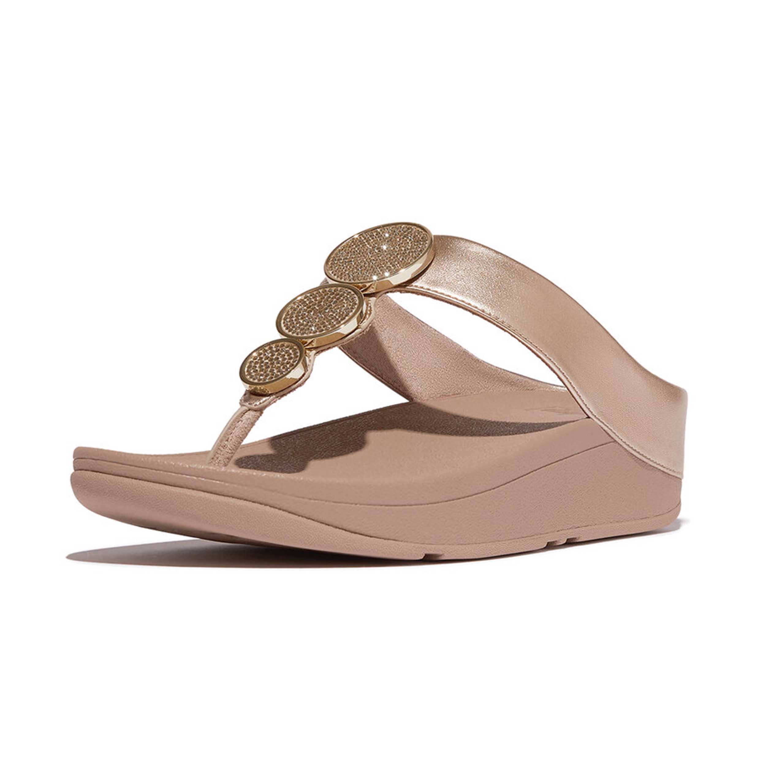FitFlop HJ1 Slipper Halo Bead-Circle Metallic Latte Beige