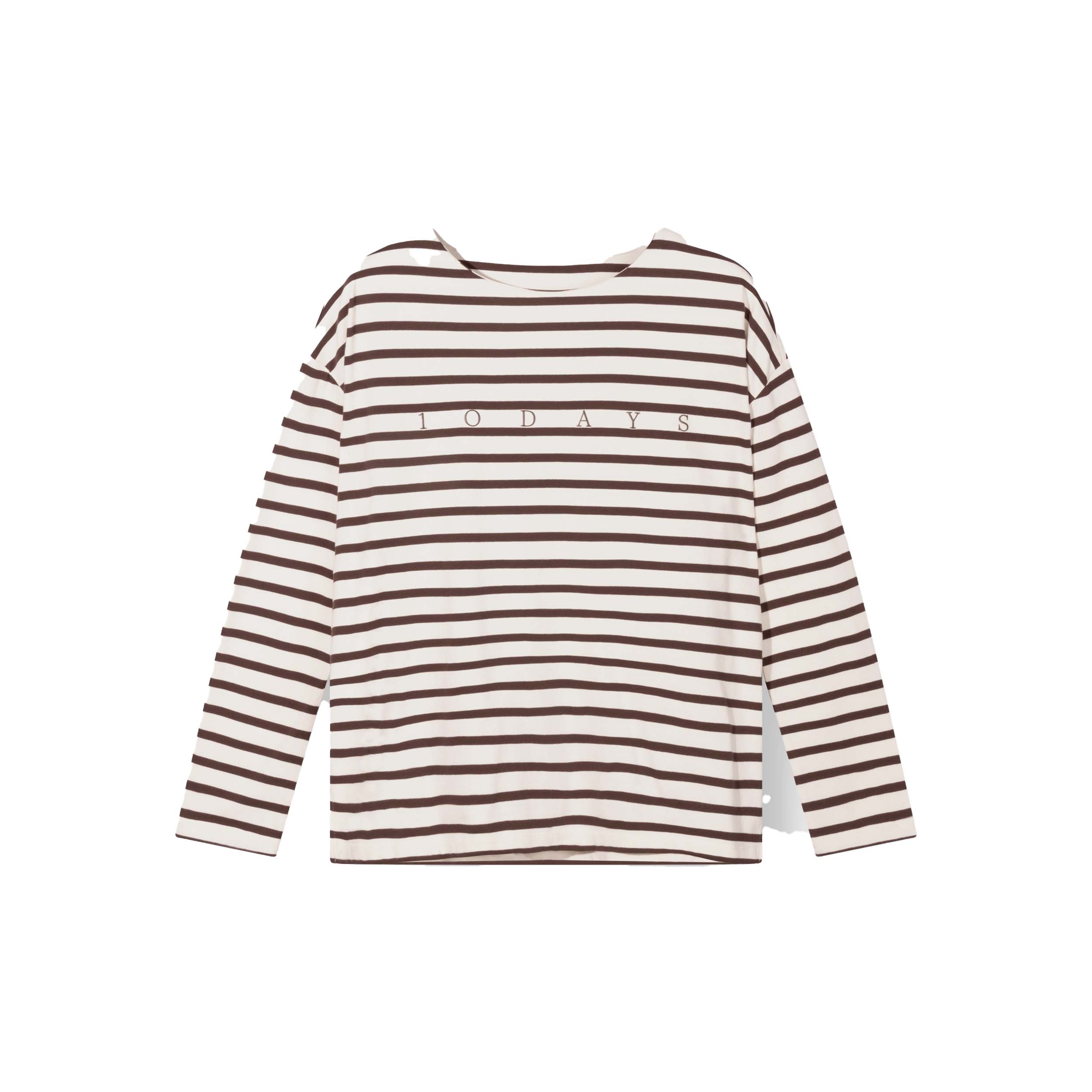 10DAYS 20-775-5204 Shirt Boat Neck Stripes Ecru/Wine