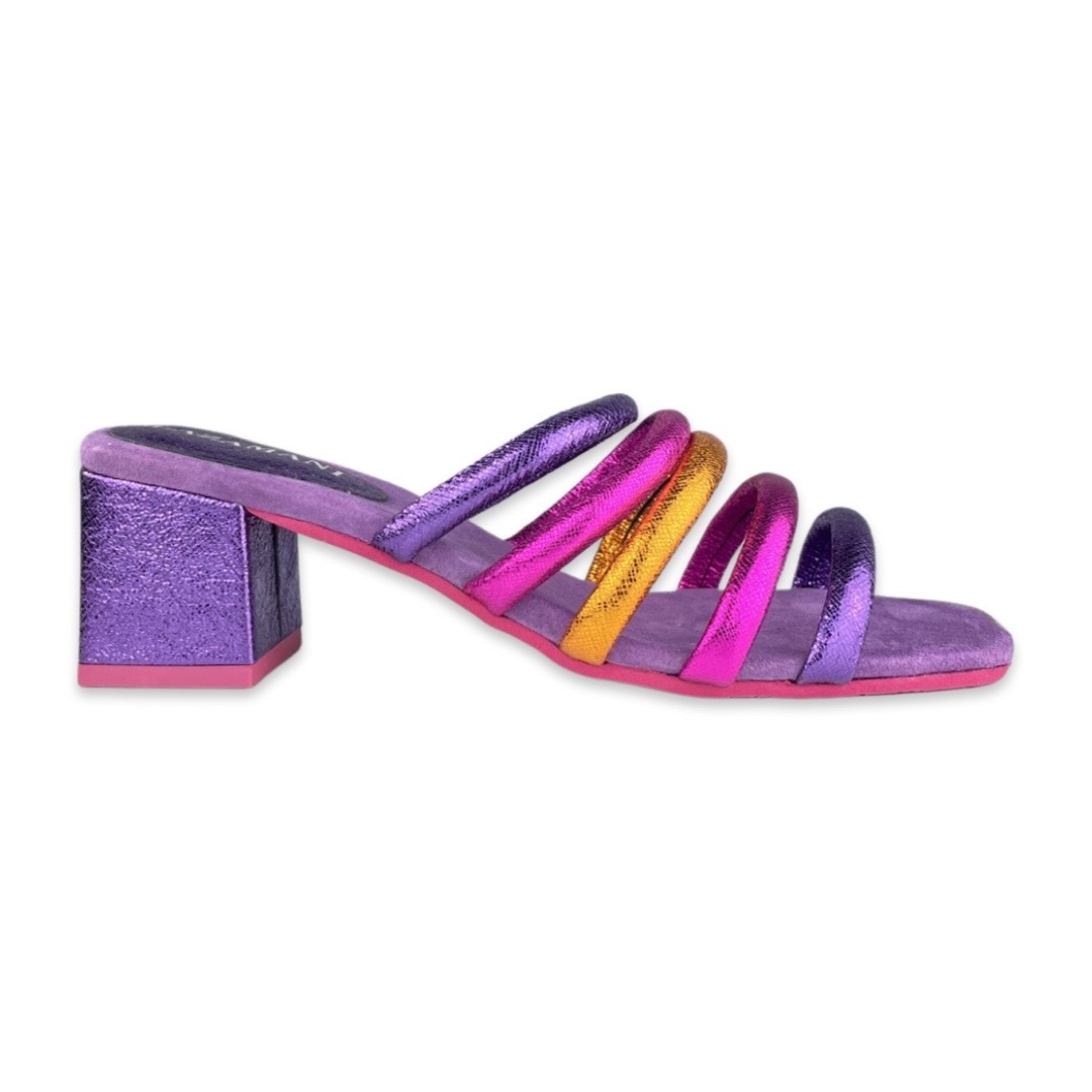 Lazamani Mules Straps Block Heel Purple Multi