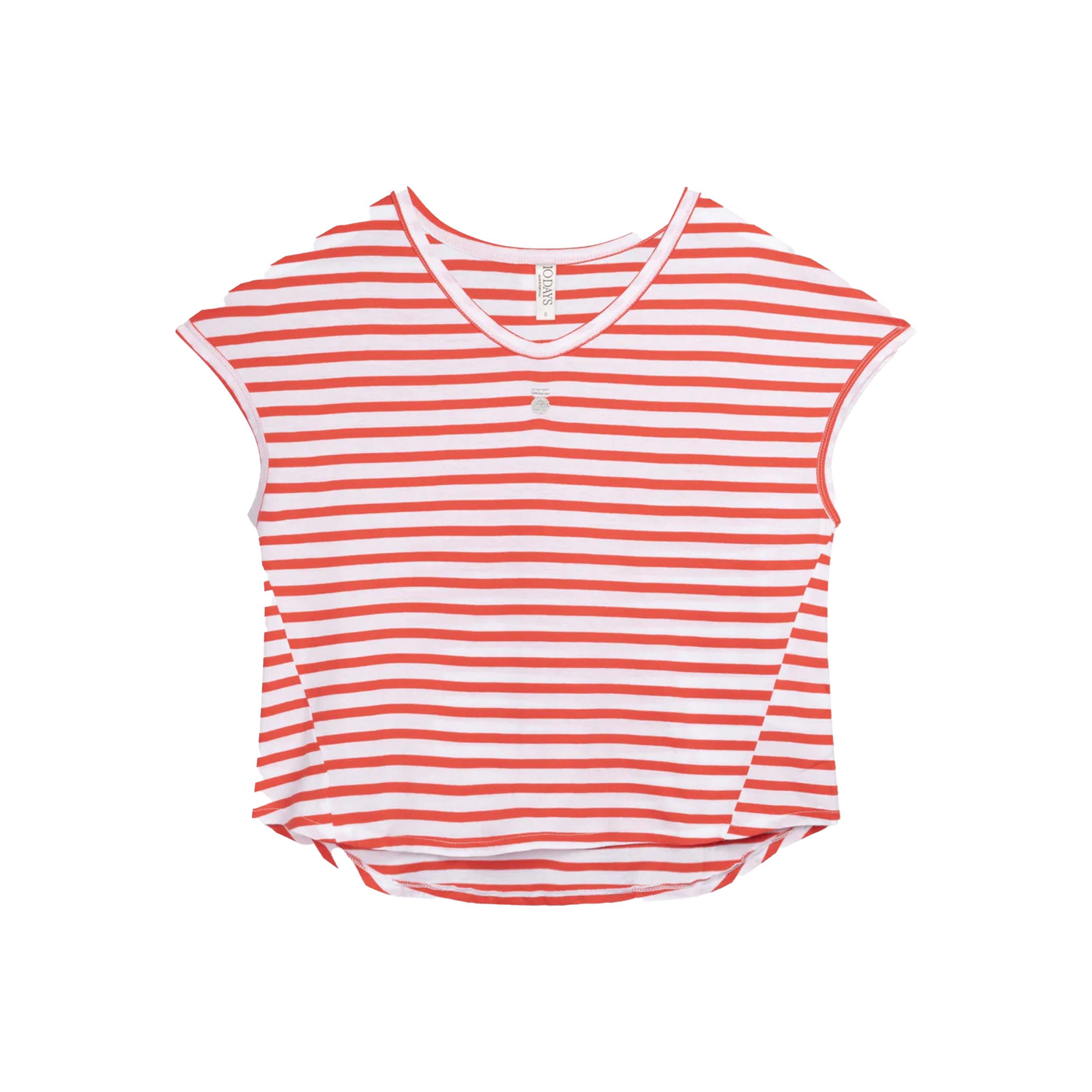 10DAYS  20-753-4202 Tee Stripes White/Poppy Red