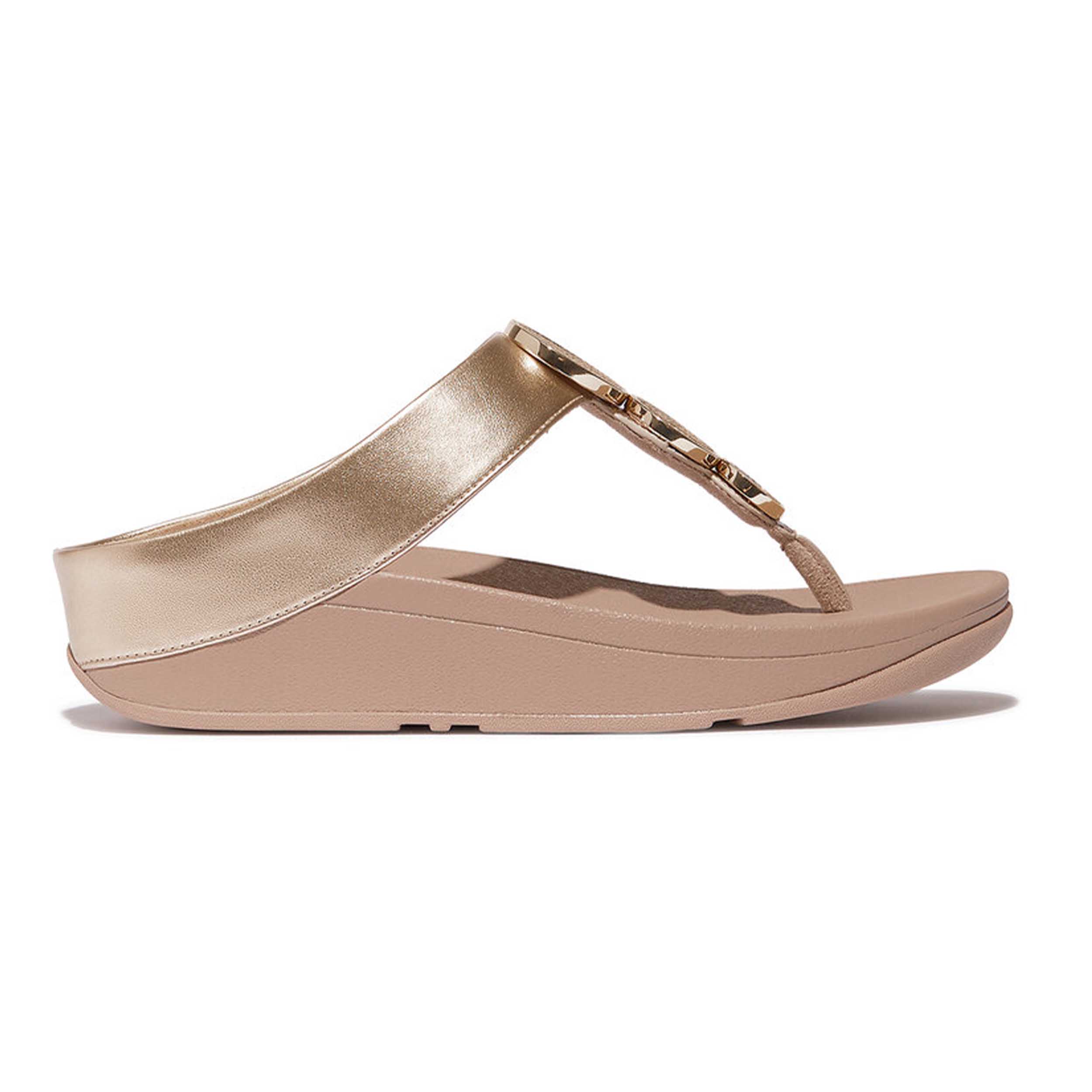 FitFlop HJ1 Slipper Halo Bead-Circle Metallic Latte Beige