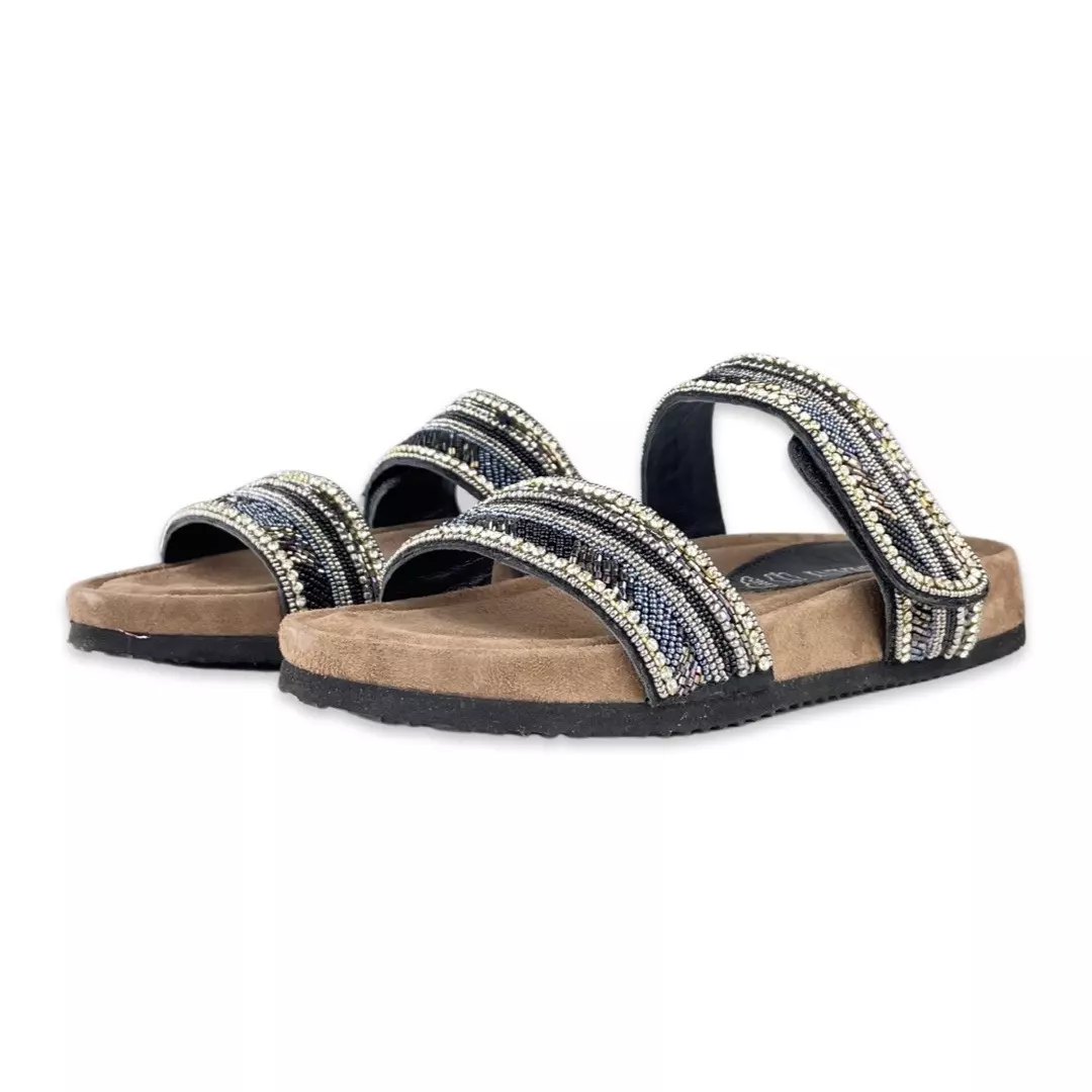 Lazamani Mules 2 Straps Beads Black