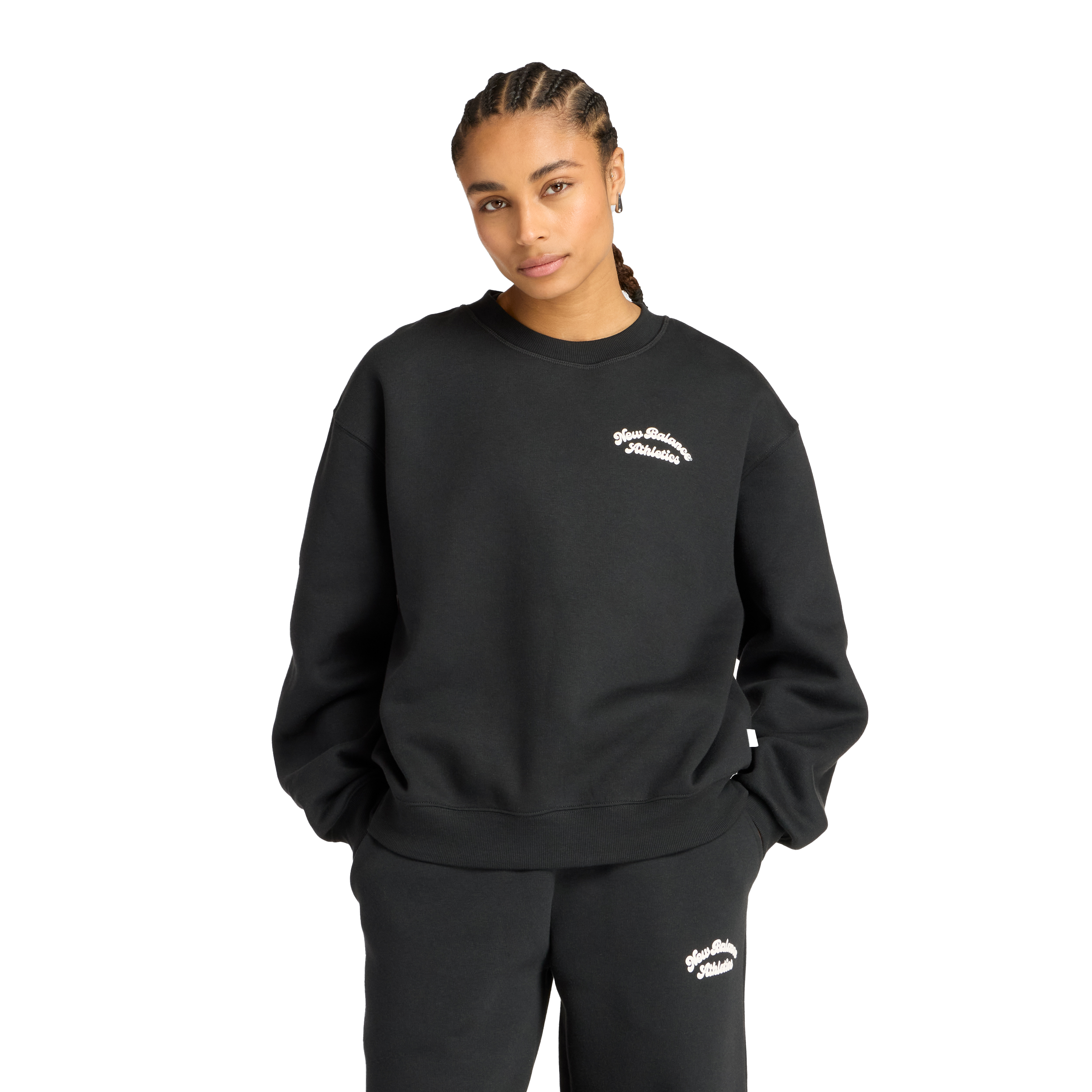 New Balance WT53516 Trui Linear Heritage Fleece Crew Black