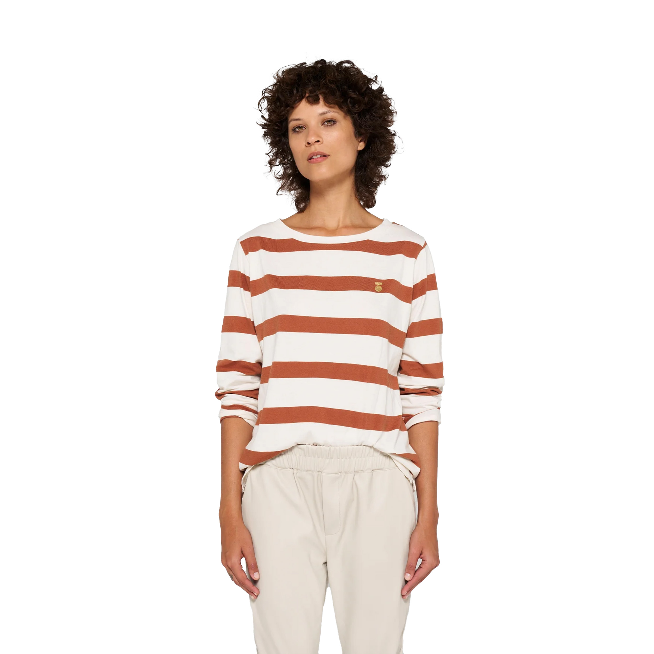 10DAYS Longsleeve Tee Stripe Ecru/Saddle