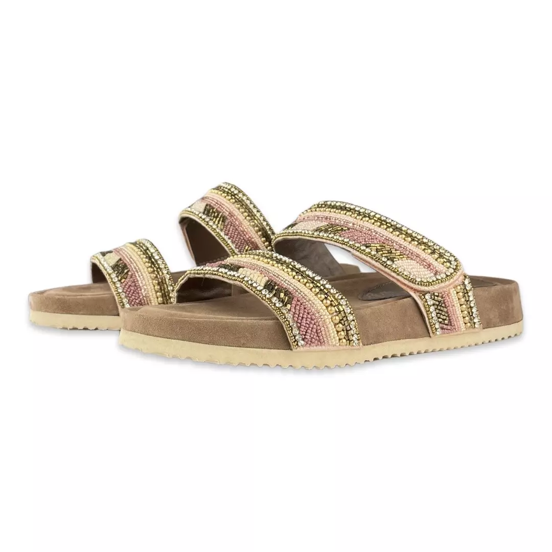  Lazamani Mules 2 Straps Beads Nude