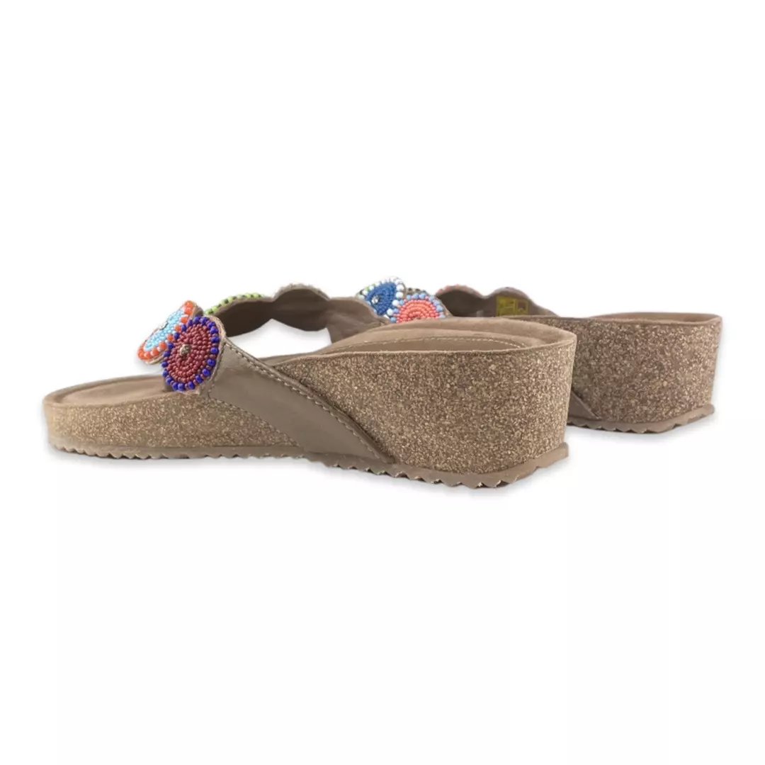 Lazamani Slippers Beads Wedge Taupe Multi