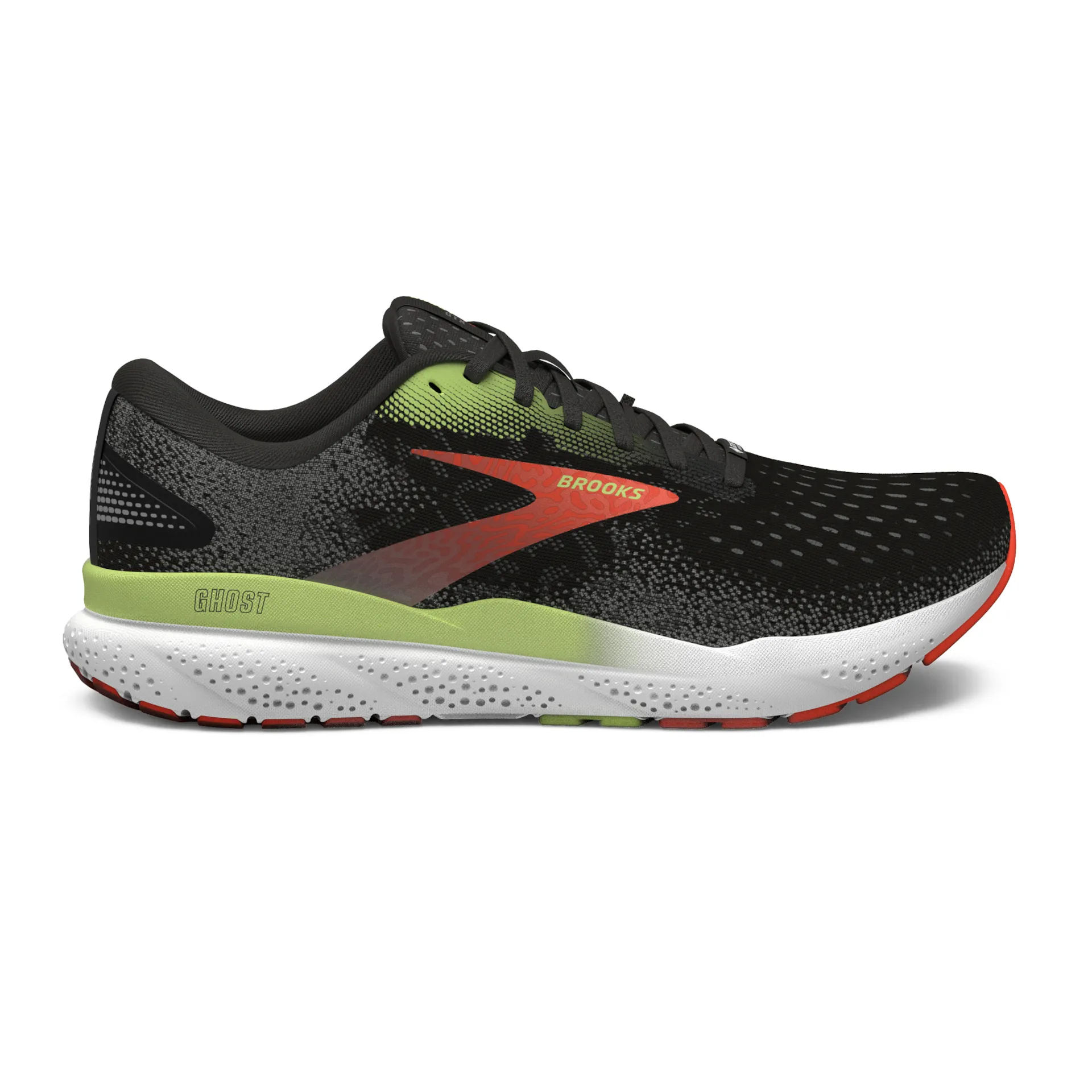 Brooks 110418 Ghost 16 Men Black/Mandarin Red/Green Narrow