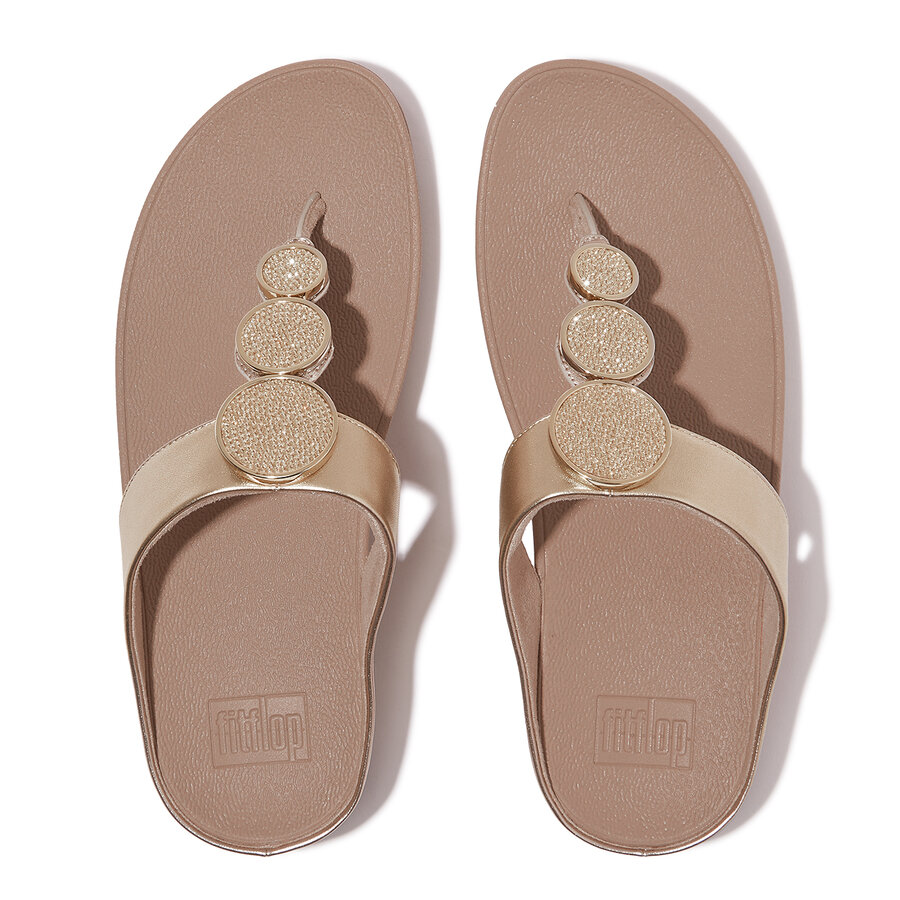 FitFlop HJ1 Slipper Halo Bead-Circle Metallic Latte Beige